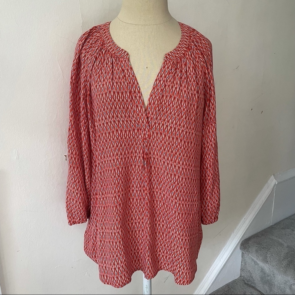 Joie Addie B Ikat Spicy Orange Print Silk 3/4 Sleeve Blouse EUC Size Small